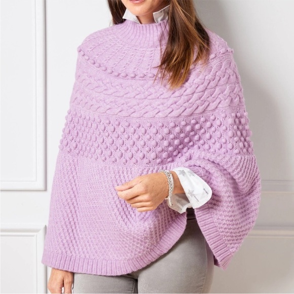 Talbots Chunky Cable Knit Poncho Sweater Aster Heather New Size M - Picture 1 of 1